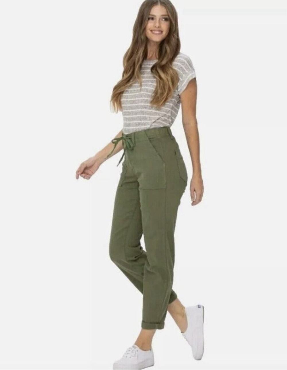 Judy Blue 5/27 Utility Drawstring Pants Garment Dyed Olive Green 28.5 Inseam